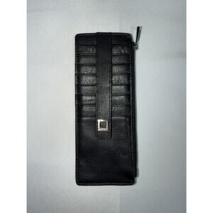 Lodis Black Leather Slim Stacker Wallet W/ 9 Card ID Holder & Zipper Pocket
